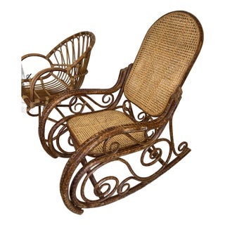 Rattan and Double Caned Rocking Chair For Sale
