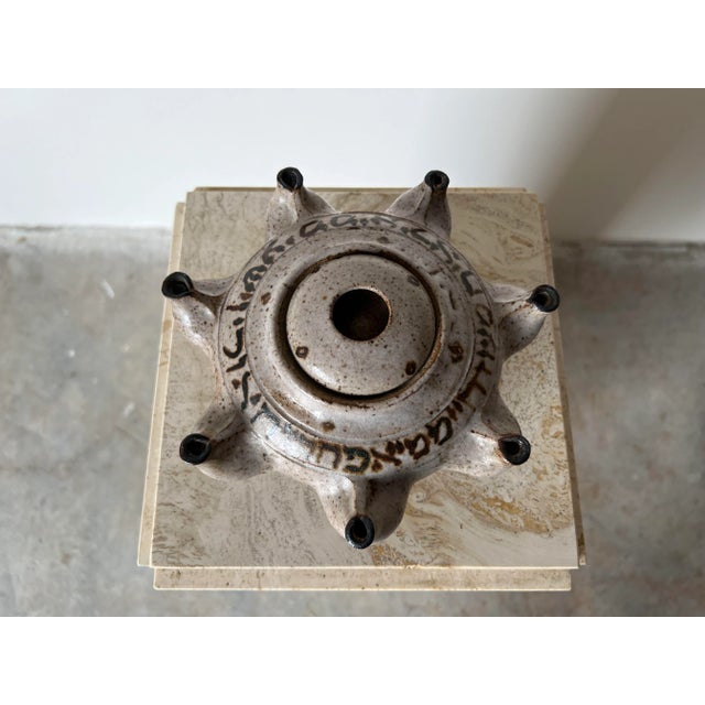 Beautiful vintage handmade sculptural art pottery oil candle menorah. Opening in the top where you pour the oil Olive oil...