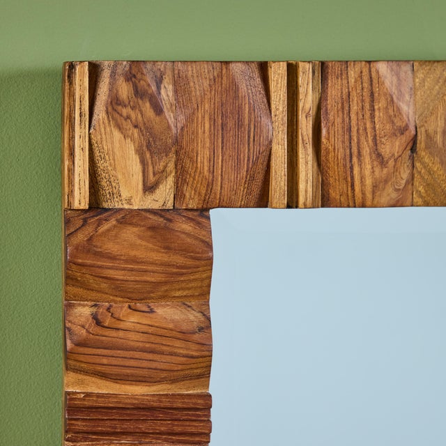 Walnut Brutalist Wall Mirror For Sale - Image 11 of 12