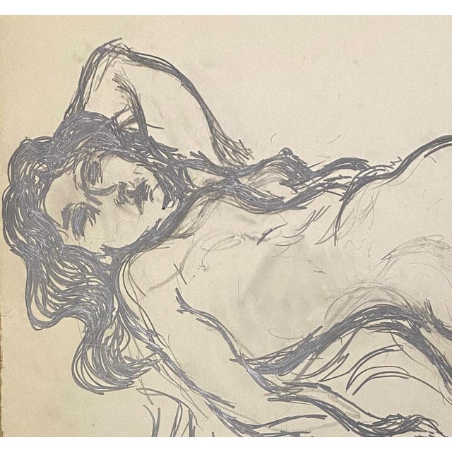 Mid-Century Modern André Cottavoz, Lying Nude, 1974, Original Charcoal Drawing For Sale - Image 3 of 7