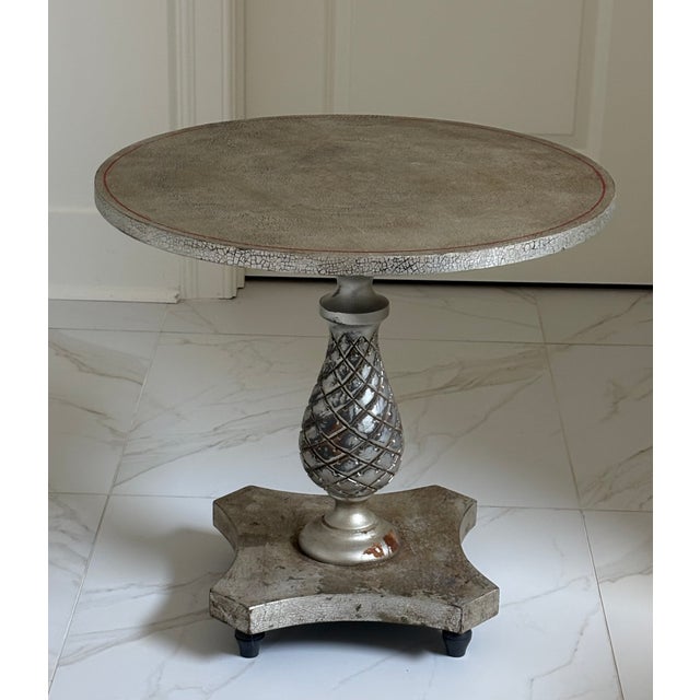Silver Vintage Palm Beach Regency Style Silver Crackle Finish Pineapple Pedestal Side Table For Sale - Image 8 of 18