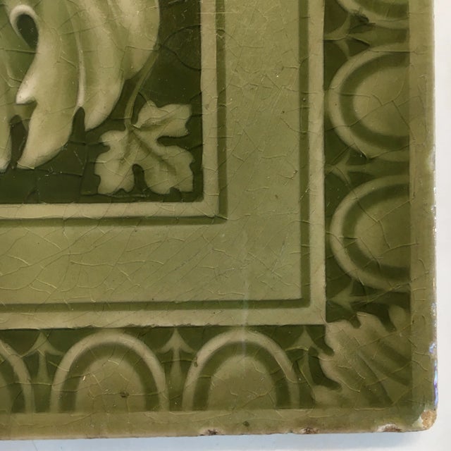 Large Minton Olive Green Iridescent Tile For Sale - Image 9 of 11