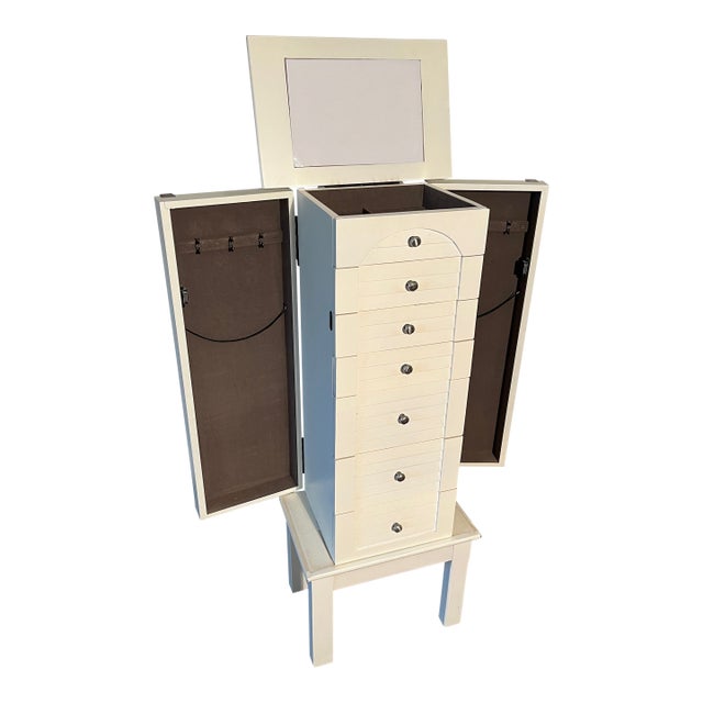 Standing Jewelry Armoire With Side Doors, 6 Drawers & Top Storage. By Nathan For Sale