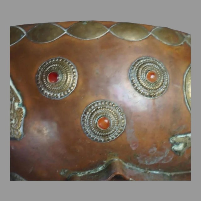 Chinese Antique Tibetan Style Jeweled Mixed Metal Copper & Brass Ceremonial Bowl, Late 19th Century For Sale - Image 3 of 12