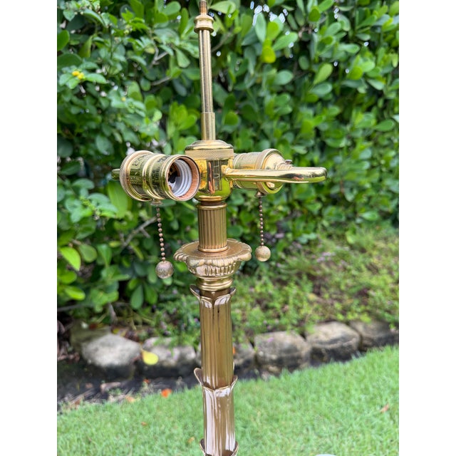 Vintage Frederick Cooper Torchère-Style Brass Table Lamp With Original Shade For Sale - Image 10 of 12