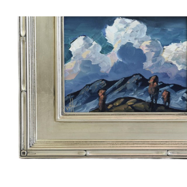 Original puffy clouds landscape impressionist oil painting on artist’s canvas panel by the talented listed artist William...