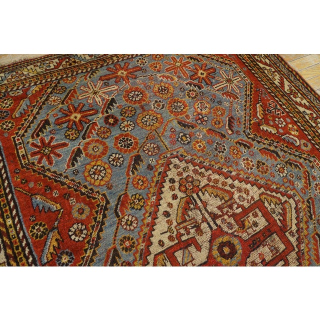 1890s Sky Medallion Tribal Antique S. Persian Ghashgaie Rug 4'2" X 6'2" Handknotted Wool Carpet For Sale - Image 4 of 7