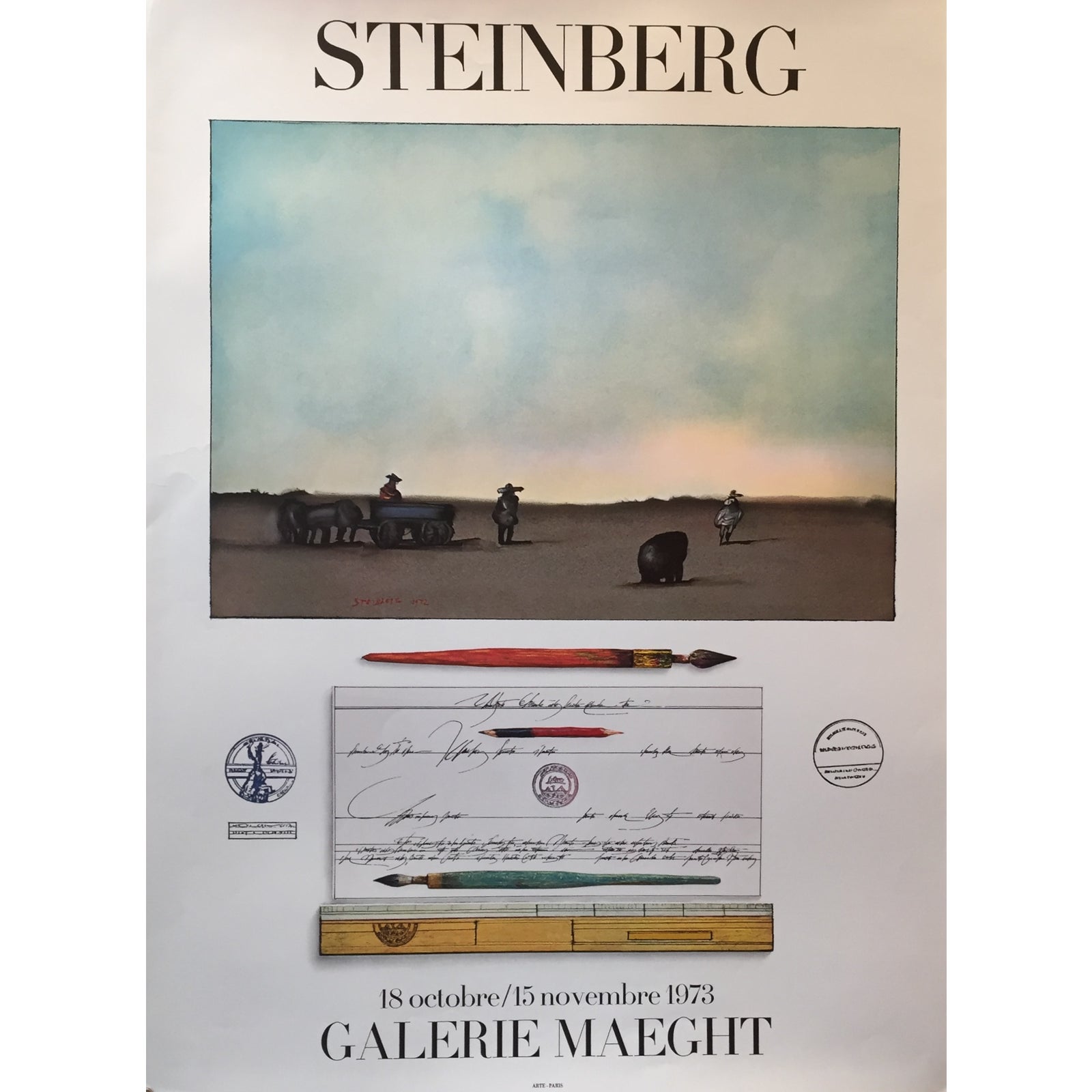 1973 Original Maeght Steinberg Poster, Landscape + Pencil | Chairish
