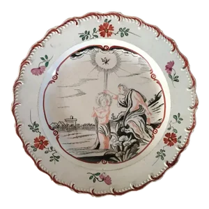1780 - 1790 English George III Staffordshire Leeds Creamware Plate with Jesus Figure