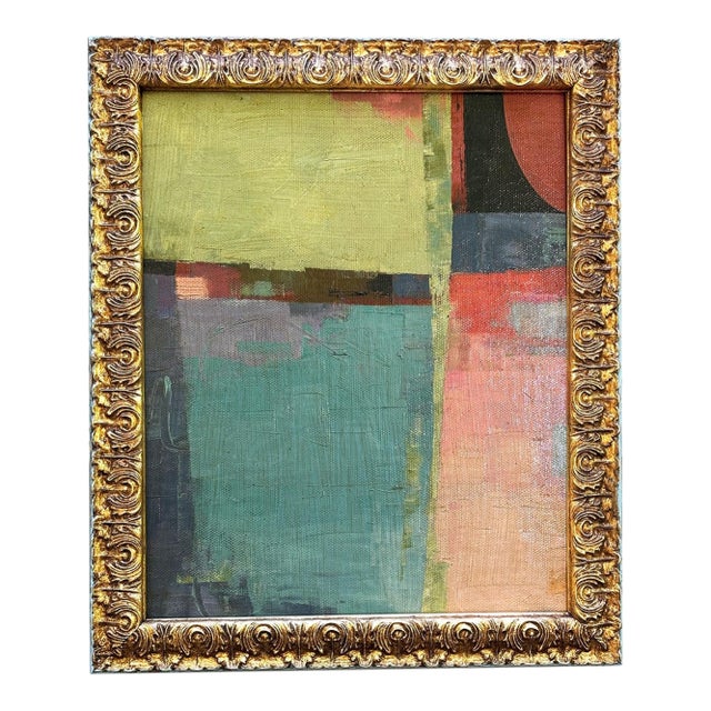 Contemporary Abstract Oil Painting in Petite Gold Vintage Frame For Sale