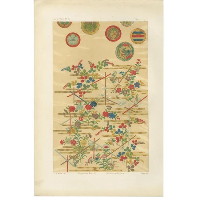 Blue Japanese Floral Motifs on Golden Background, 1880s, Paper For Sale - Image 8 of 10