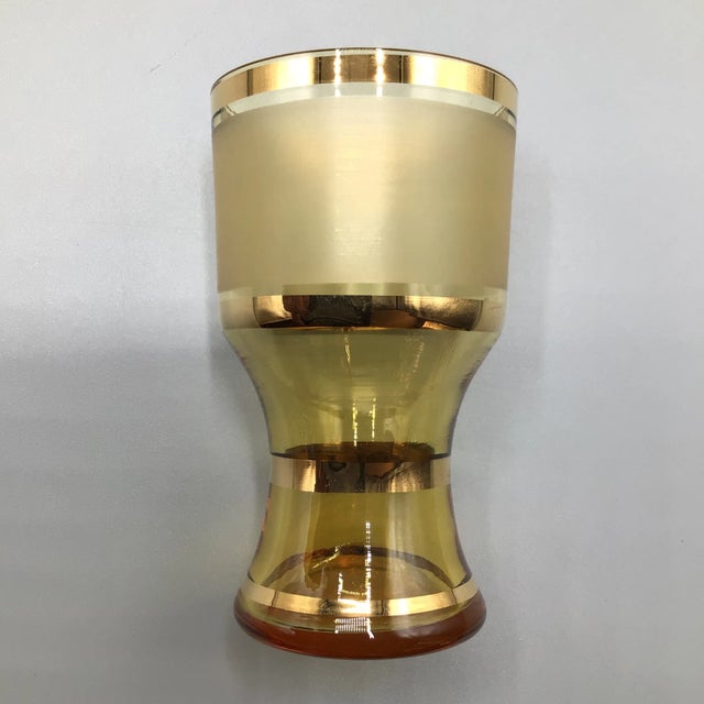 Vintage Amber and Gold Blown Glass Ships Decanter Set With Decanter and 6 Cordial Glasses - Set of 7 For Sale - Image 11 of 13