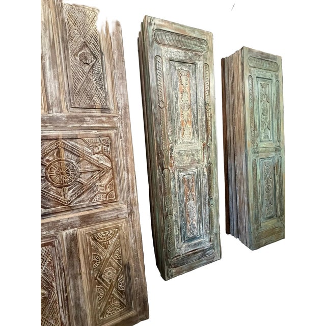 1920s Vintage Hand-Carved Solid Wood Barn Door – Rustic Single Sliding Door Panel 96x30 For Sale - Image 5 of 6