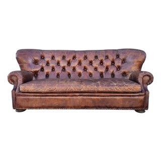 Restoration Hardware Leather Churchill Tufted Sofa For Sale
