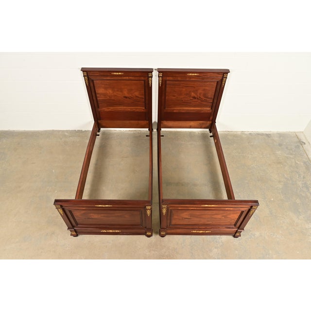 Late 19th Century Jacob-Desmalter Style Antique French Empire Mahogany Twin Beds With Mounted Ormolu, Pair For Sale - Image 5 of 11