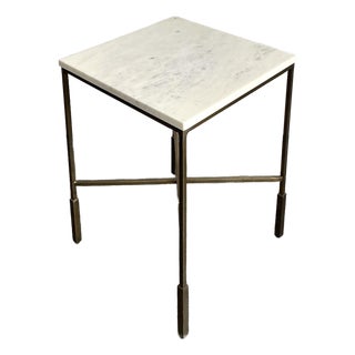 Vintage Boho Mecox Stone Top Side Table For Sale