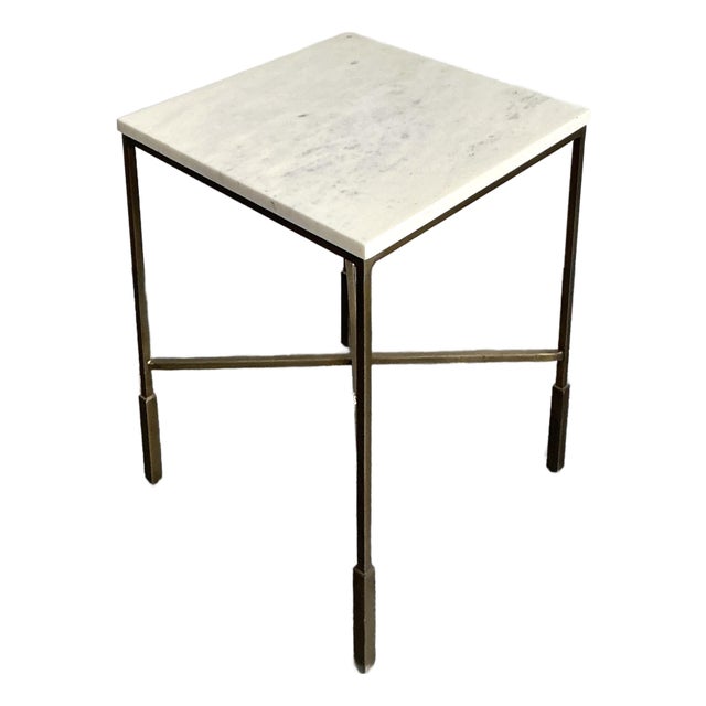 Vintage Boho Mecox Stone Top Side Table For Sale