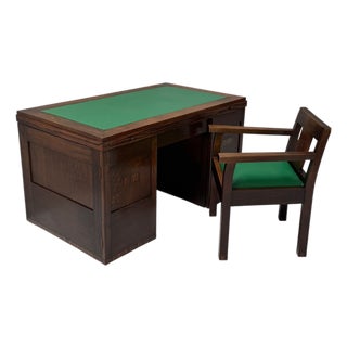 Art Deco Modernist Desk and Armchair in Oak, 1920s, Set of 2 For Sale