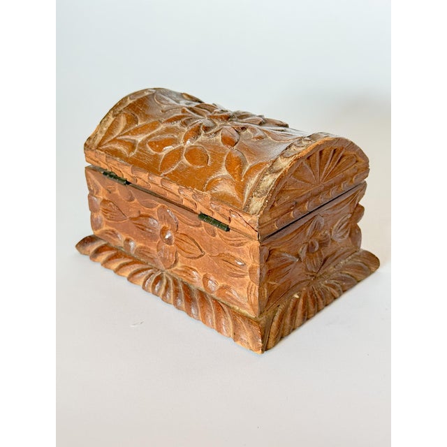 Mexican Vintage Carved Wood Casket Box For Sale - Image 3 of 9