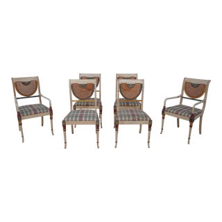 Set of 6 Cane Back Paint Decorated Dining Chairs For Sale