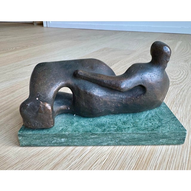 Abstract Modernist Reclining Figure Sculpture by Henry Moore on Green Marble Base For Sale - Image 3 of 8