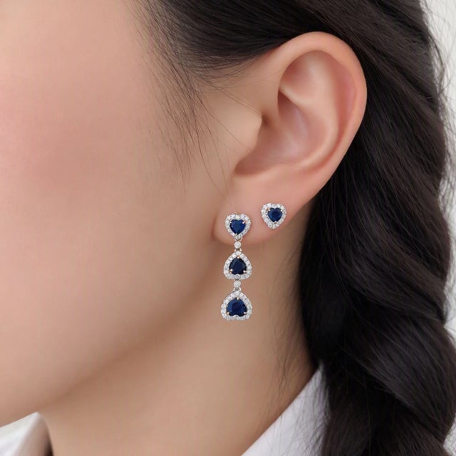2020s Convertible Heart Cut Sapphire and Diamond Platinum Earrings - Fei Liu, Pair For Sale - Image 5 of 5