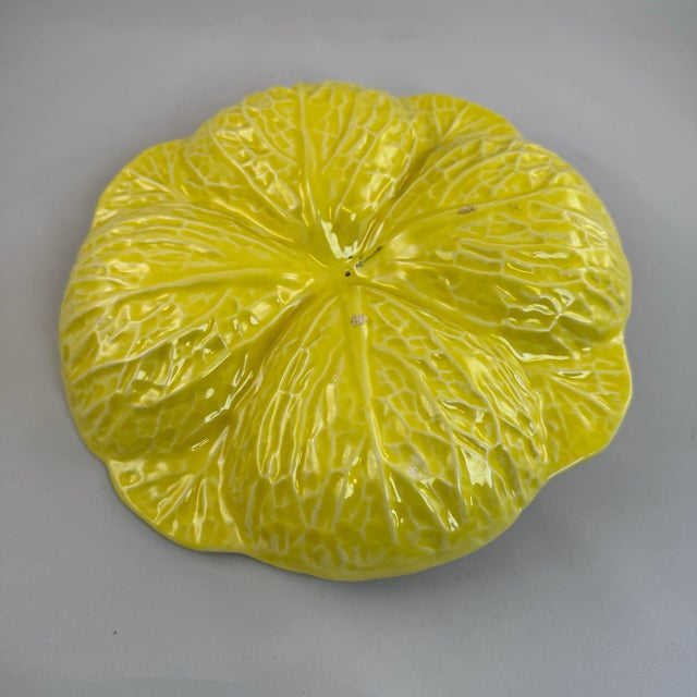 1970s Vintage Portuguese Secla Yellow Cabbageware Divided Relish Plate, 1970s Majolica Pottery For Sale - Image 5 of 8