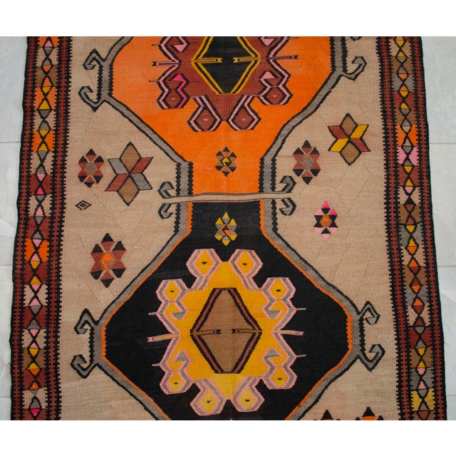 Vintage Turkish Kilim Rug Hand Woven Tribal Large Runner Rug - Neutral Earth Tone 4'4" X 12'10" For Sale - Image 11 of 18
