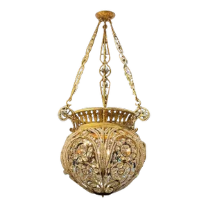 Large Scale Italian Crystal and Gilt Metal Basket Chandeliers