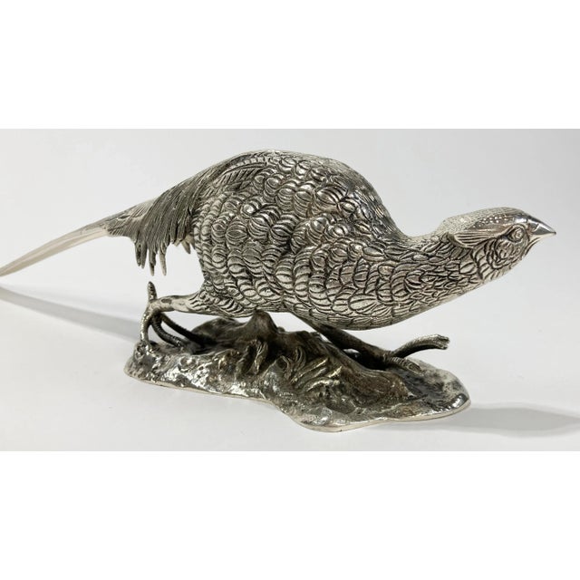 Antique Victorian Silver Plate Pheasant Sculptures, a Pair For Sale - Image 10 of 12