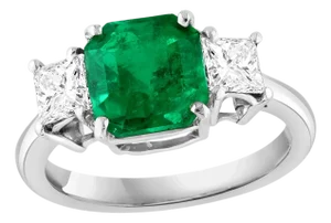 3.58 Carat Cushion Cut Colombian Emerald & 0.8 Ct Diamond Ring in 18K White Gold
