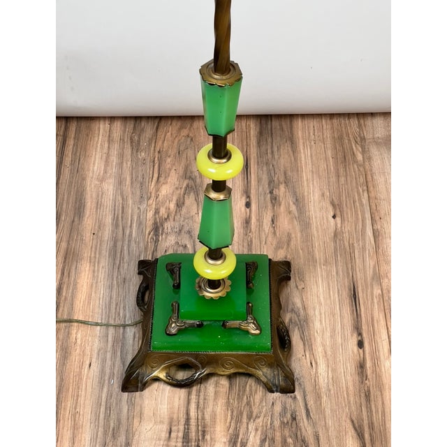 Antique Art Deco Uranium and Slag Glass Lamp C. 1920 For Sale - Image 10 of 14