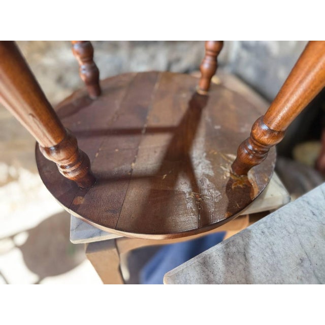 Wood Vintage Early American Shaker Style Oak Wood Bar Stools. Set of 5 For Sale - Image 7 of 12