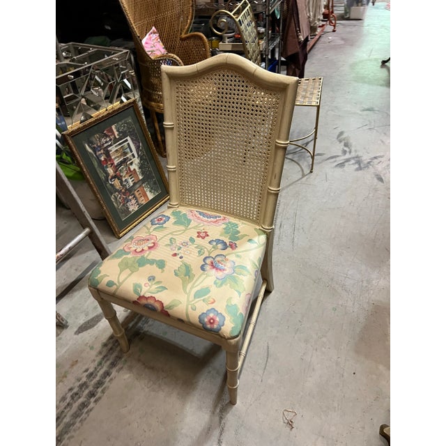 Chinoiserie 1970s Caned Back Chair With Floral Cushion For Sale - Image 3 of 6