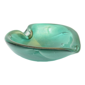 Vintage Murano Barovier E Toso Emerald Green and Gold Aventurine Glass Bowl, 50's