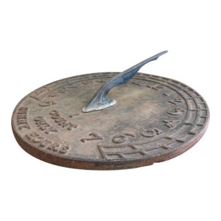 Vintage English Country Iron Garden Sundial "I Count Only Sunny Hours" For Sale