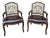 Vintage Pair of Dinning Room Arm Chairs Leather & Needlepoint Upholstery in Queen Anne Style For Sale
