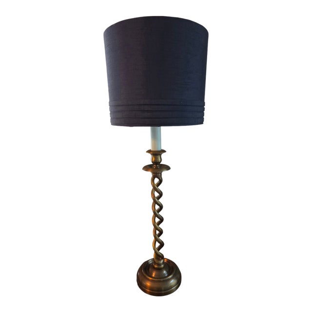 Late 20th Century Brass Finish Twist Candlestick Lamp For Sale