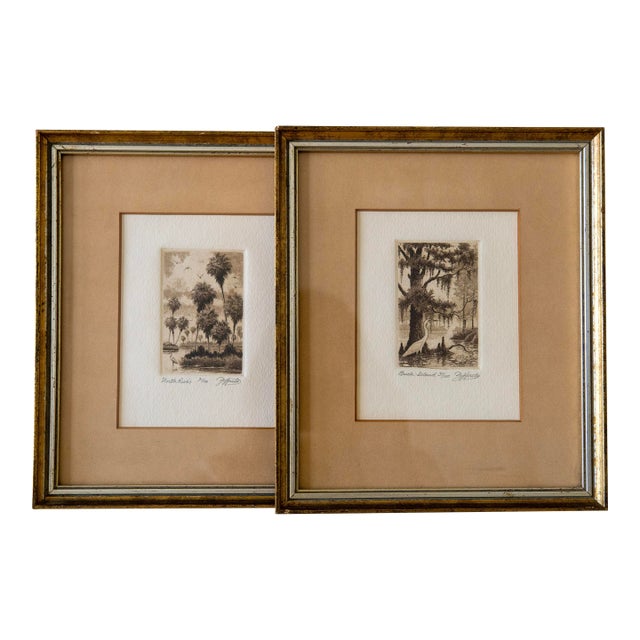 Mid 20th Century Florida Everglades Landscape Etchings, Pair (Signed and Numbered) For Sale
