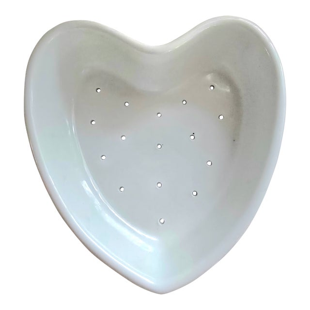Vintage Apilco France Heart Shaped Porcelain Colander / Berry Bowl For Sale