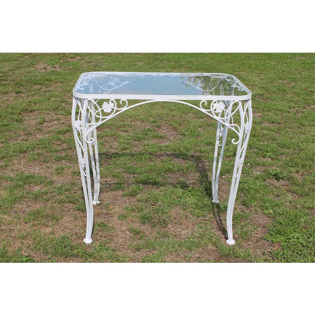 Wrought Iron Patio Set—Four Armchairs and a Table With a Glass Top For Sale - Image 11 of 18