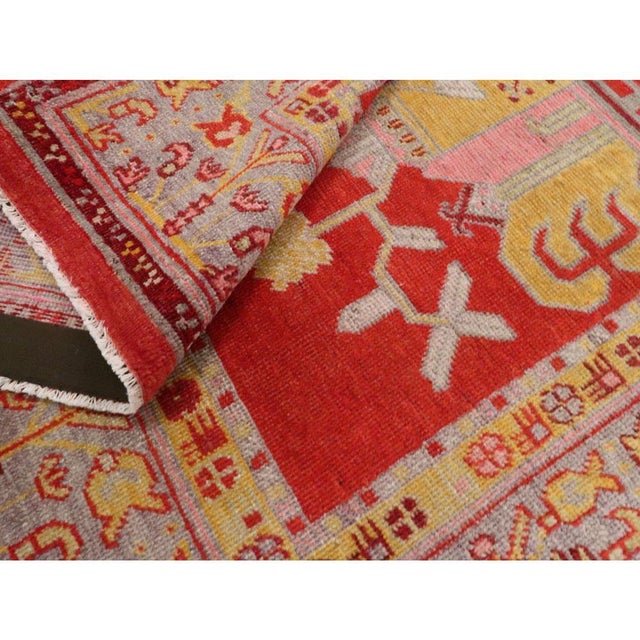 Red Galerie Shabab Collection Early 20th Century East Turkestan Pictorial Vase Khotan Small Gallery Rug in Red For Sale - Image 8 of 8