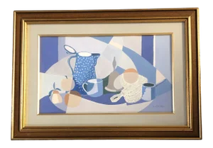 Original Mid Century Modern Modernist/Cubist Still Life Painting Original Frame
