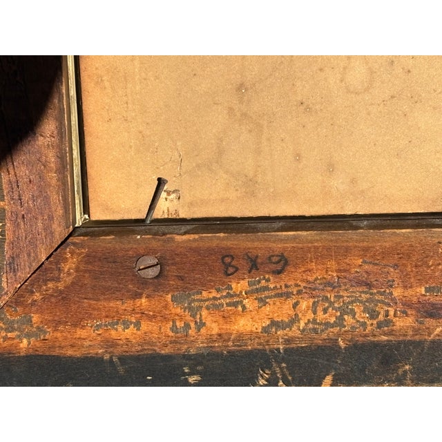 Wood 19th C. Original Oil on Board - Well-Executed With Unusual + Highly Detailed Gilt Frame in Frame Artisan Presentation For Sale - Image 7 of 7