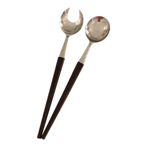 Mid 20th Century Rosewood and Stainless Steel Petite Salad Servers, 2 Pieces