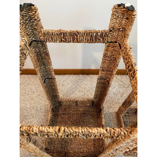 Wood Vintage Woven Wicker Seagrass Plant Stands / Stools - a Pair For Sale - Image 7 of 12