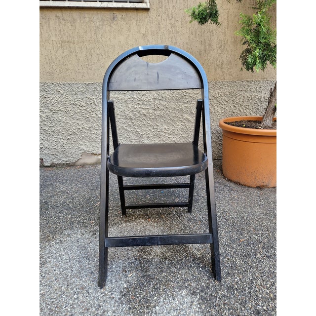 Black Tric Folding Chairs in Black Lacquered Wood by Achille and Pier Giacomo Castiglioni for BBB Bonacina, 1970s, Set of 4 For Sale - Image 8 of 15