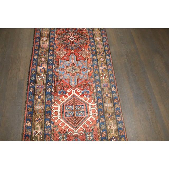 Textile Traditional Antique Heriz Karadja Runner rug no. j5249 For Sale - Image 7 of 9