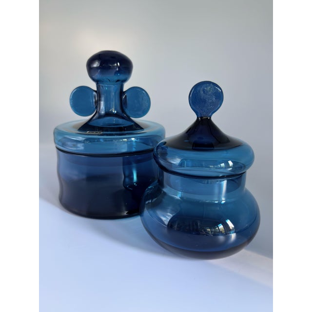 Mid-Century Modern Vintage Blue Glass Lidded Jars by Bertil Vallien for Boda, 1960s, Set of 2 For Sale - Image 3 of 18