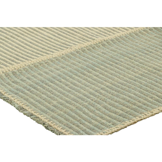 2010s Rug & Kilim’s Contemporary Kilim With Textural Blue White and Gray Stripes For Sale - Image 5 of 7